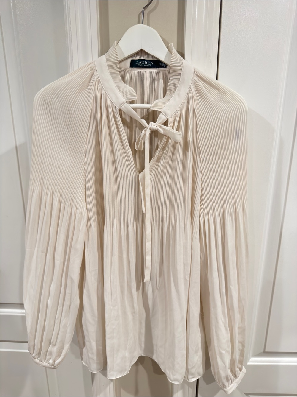 Lauren Ralph Lauren Cream Pleated Tie-Neck Blouse